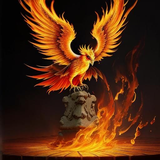 Impressionistic Phoenix Emerges from Lamp Flames