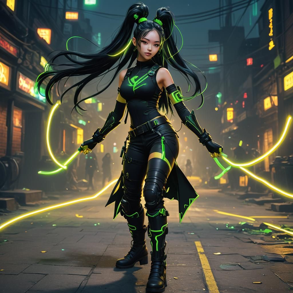 Dancing Rave Girl with Glow Sticks: Digital Art