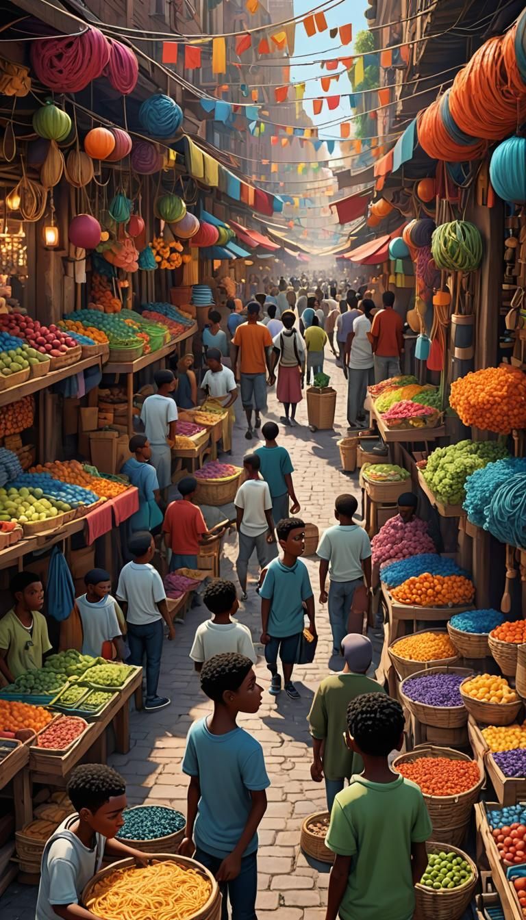 Black Teens' Marketplace Quest: Pixar-Style 3D Art