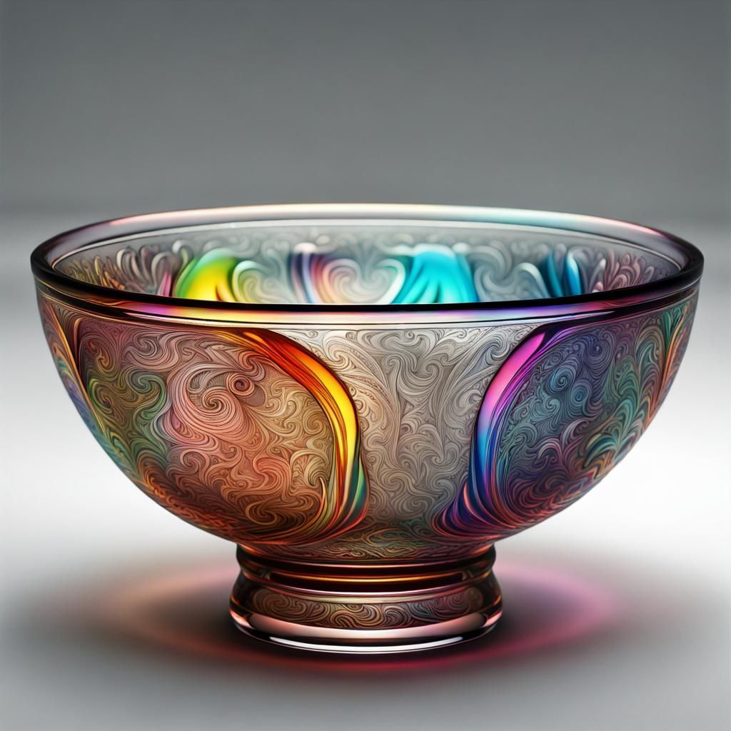 Elaborate Crystal Bowl with Colourful Acid Ink Background