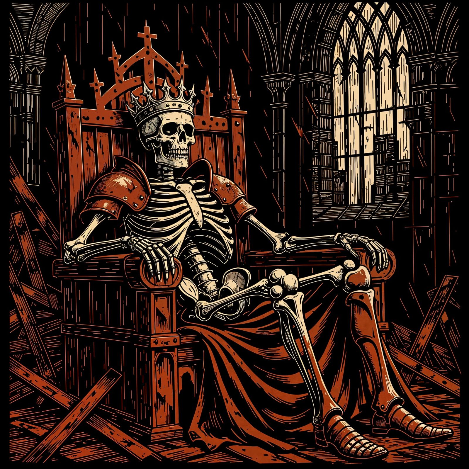 The Rust King: Gothic Woodcut of Decay
