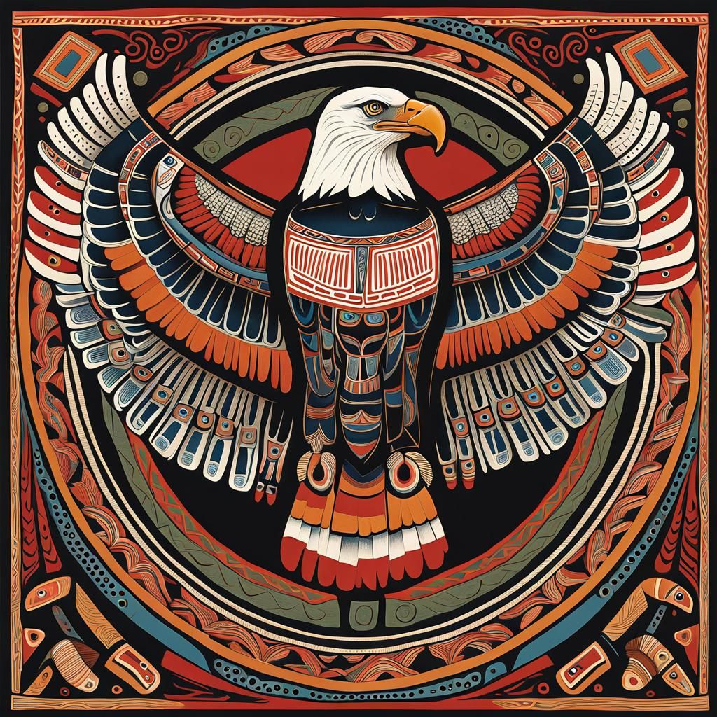Majestic Bald Eagle in Native American Folk Art