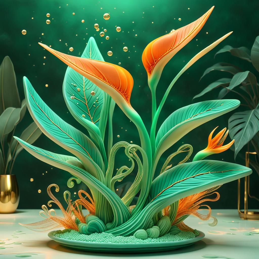 Bioluminescent Strelitzia Marzipan Sculpture in 3D