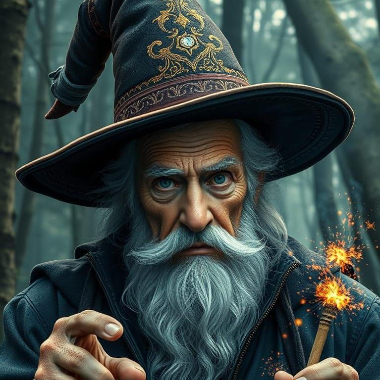 Mystical Wizard Casting Spells in Forest Ambiance