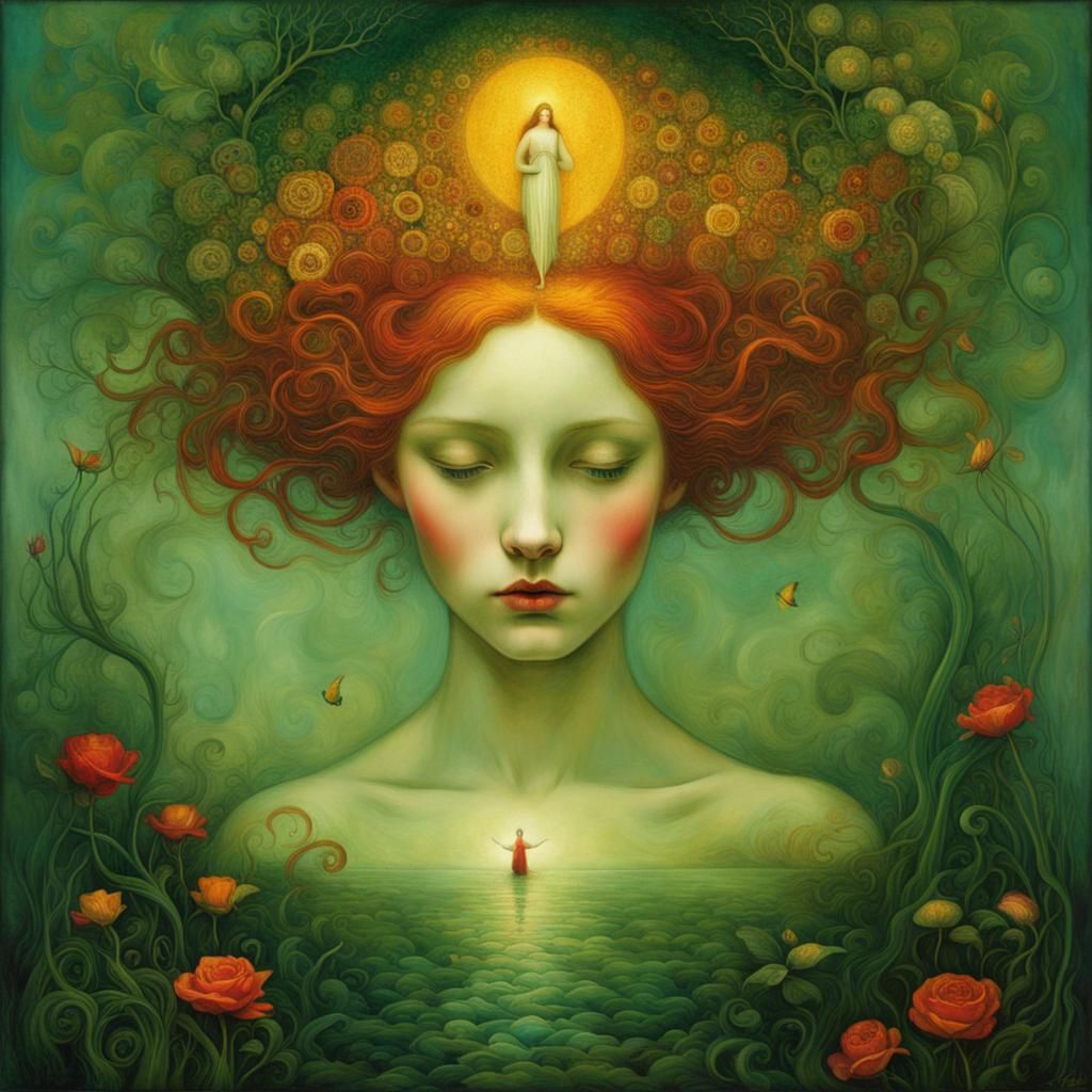 Femme Sea Whip Coral in Aquamarine: Klimt-Inspired Fractal A...