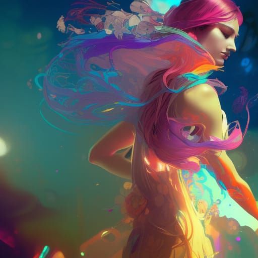 Psychedelic Girl in Art Nouveau Style