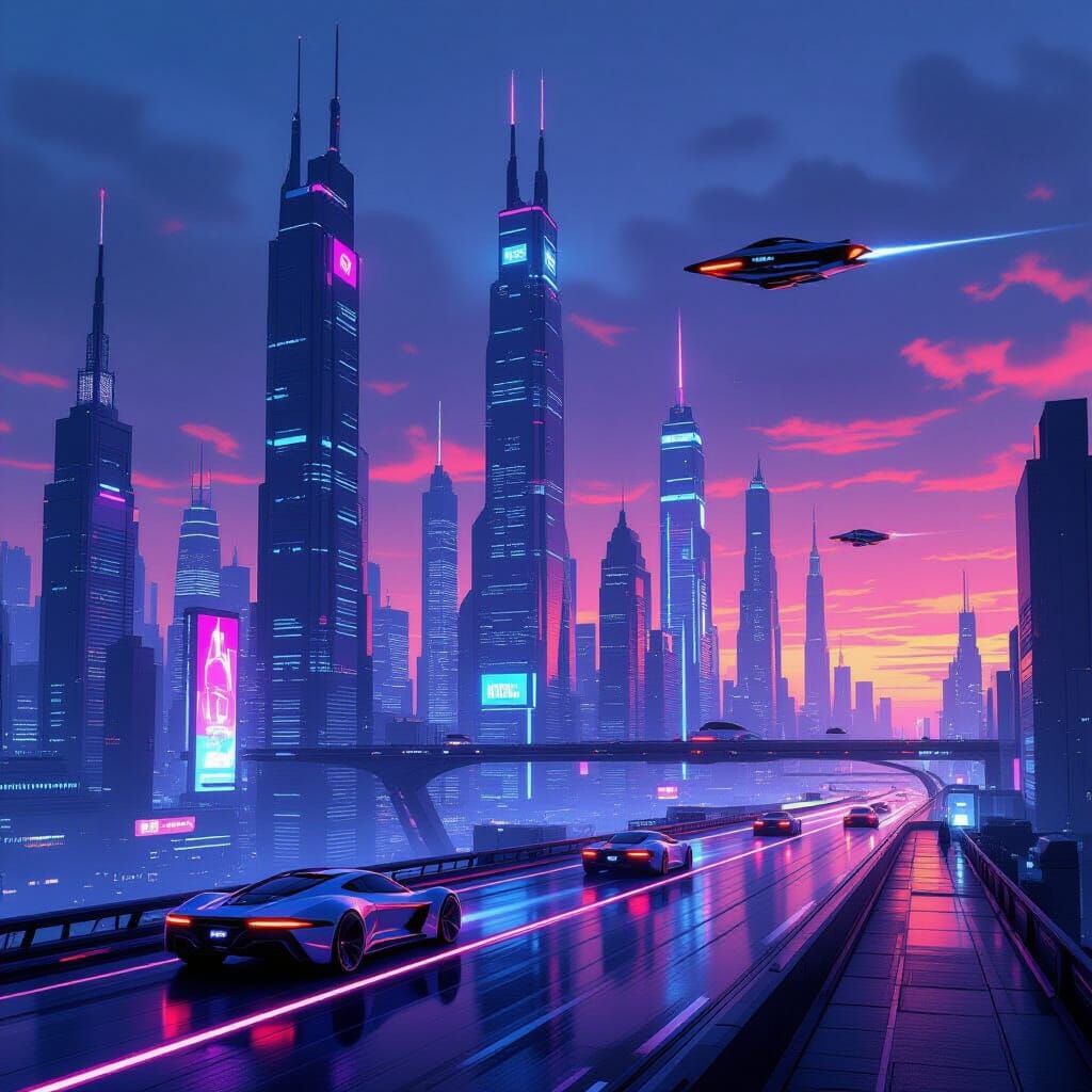 Futuristic Cityscape Number 150 in Neon Style