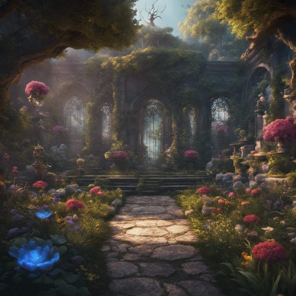 Mysterious Garden: Detailed Matte Painting in Fantasy Style