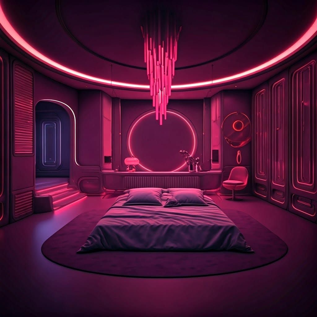 Space Age Bedroom in Purple and Pink: Futuristic Architectur...