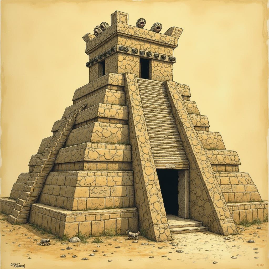 Aztec Pyramid Blueprint with Lizardfolk Details