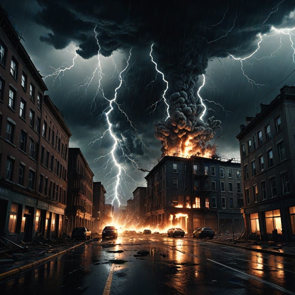 Apocalyptic Storm Unleashes Lightning Strikes in Digital Art
