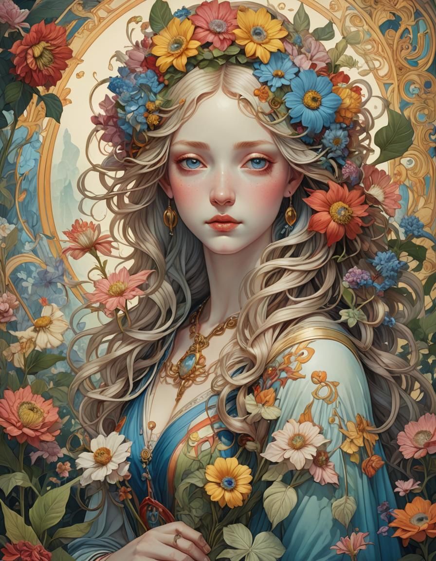 Ethereal Flower Goddess Portrait in Hyperrealistic Style