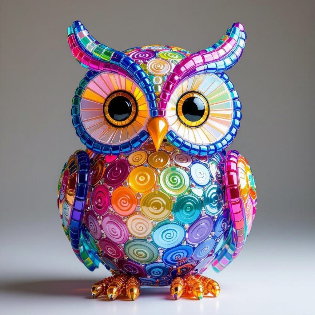 Colorful Beaded Owl Sculpture in Pop Art Style