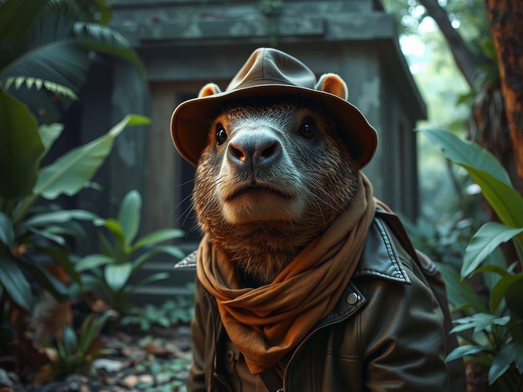 Capybara Indiana Jones Exploring Amazon Temple