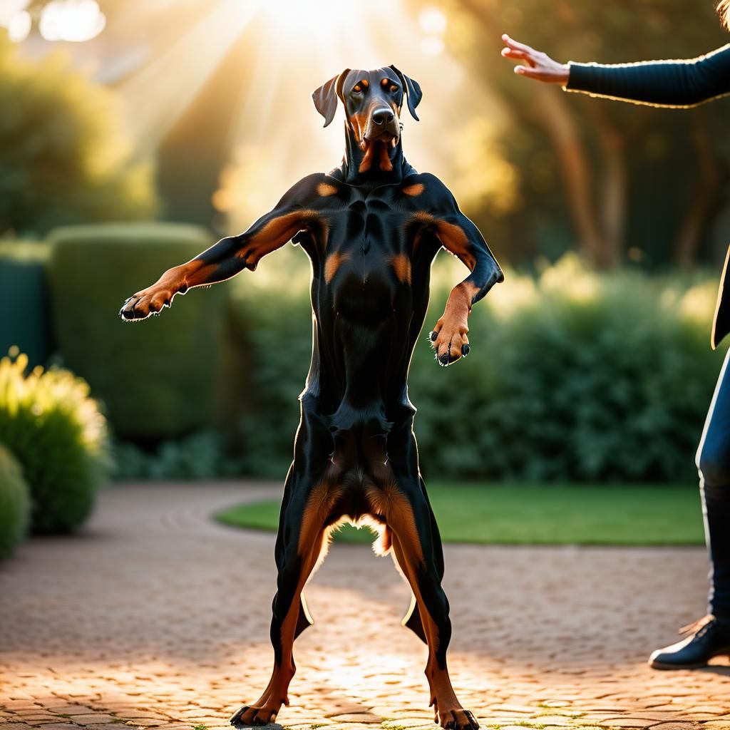 Doberman Dog Dancing in Golden Hour Photography