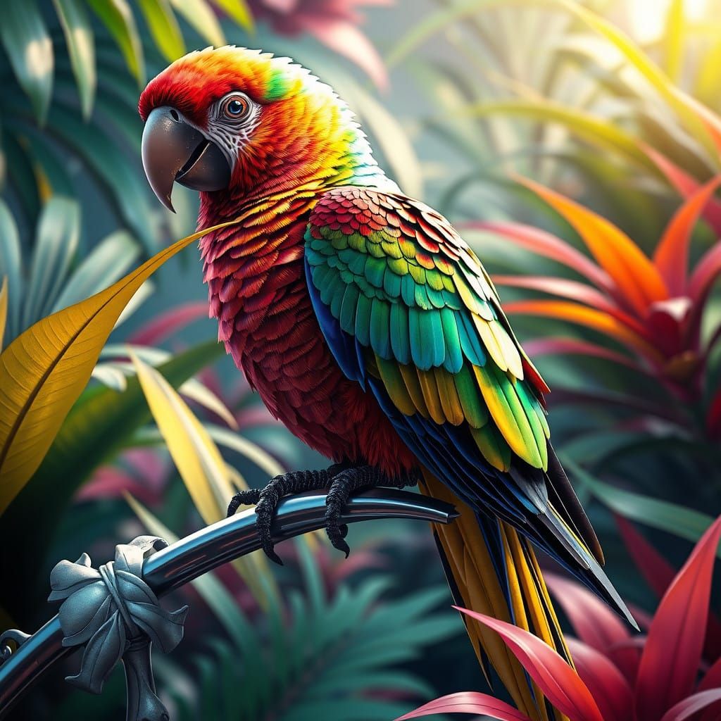 Exotic Anime Parrot with Asian-Inspired Feathers