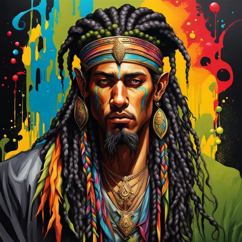 Olive-Skinned Elf with Dreadlocks in Graffiti Art