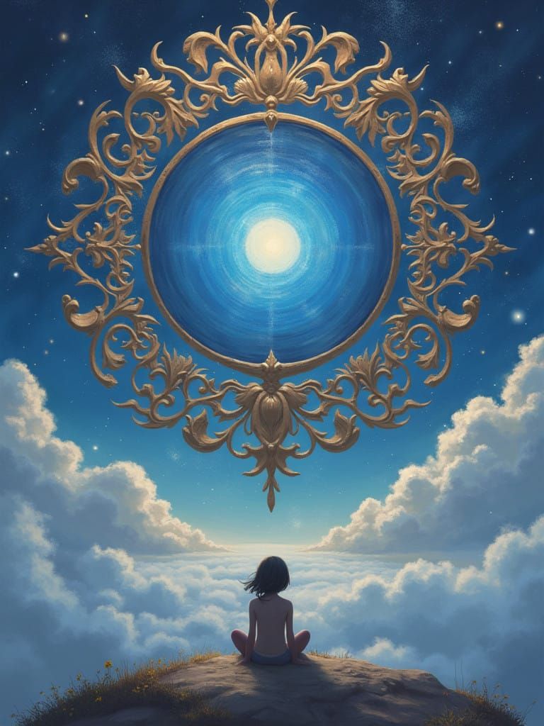 Dreamy, Ethereal Landscape with Soft Clouds and Swirling Mis...