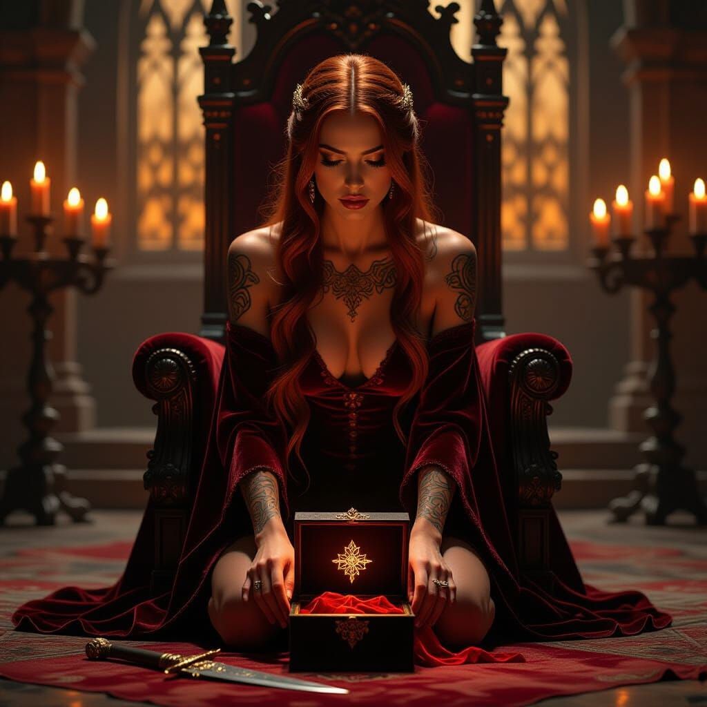 Regal Woman in Gothic Throne Room