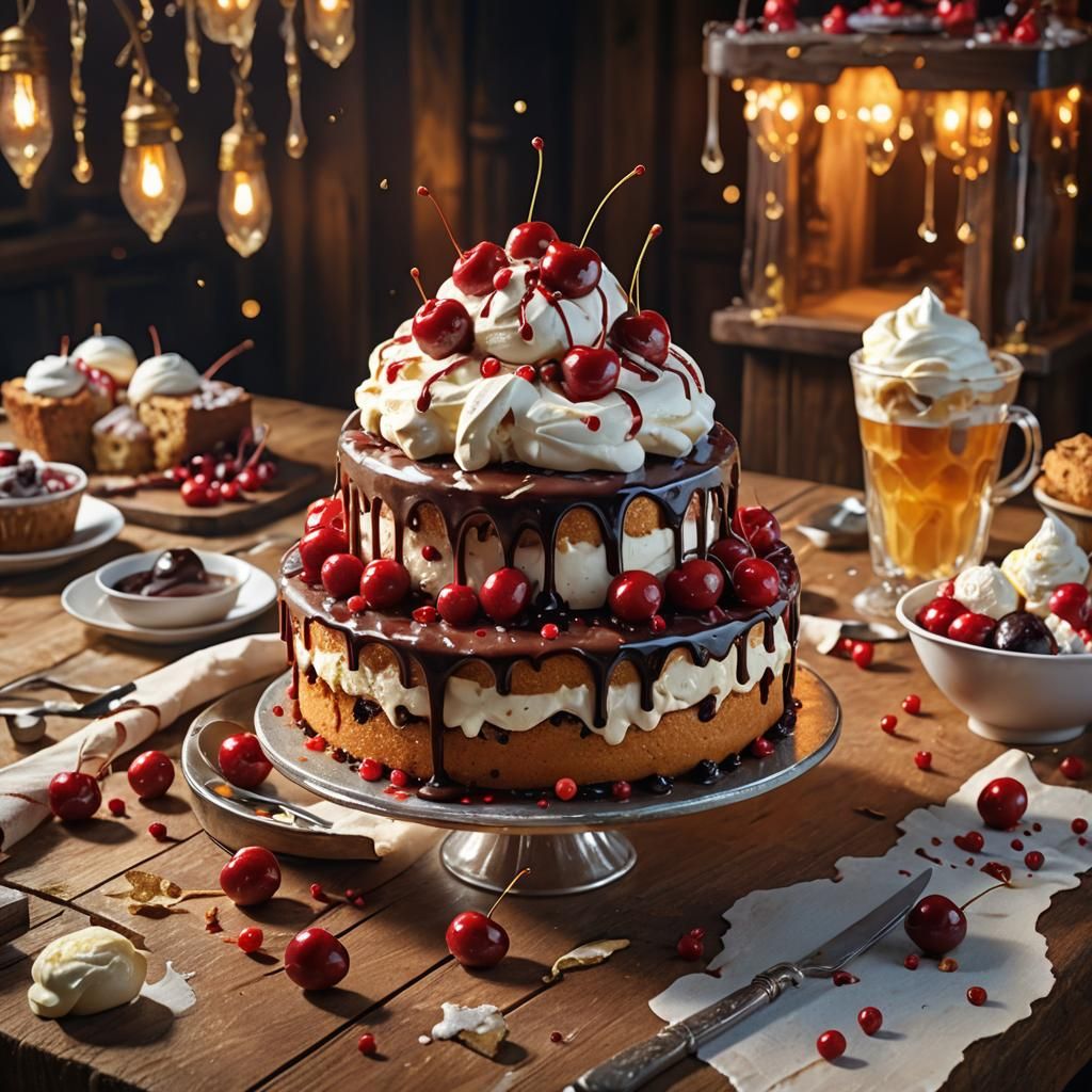 Decadent Strawberry Cake Still Life in Digital Art