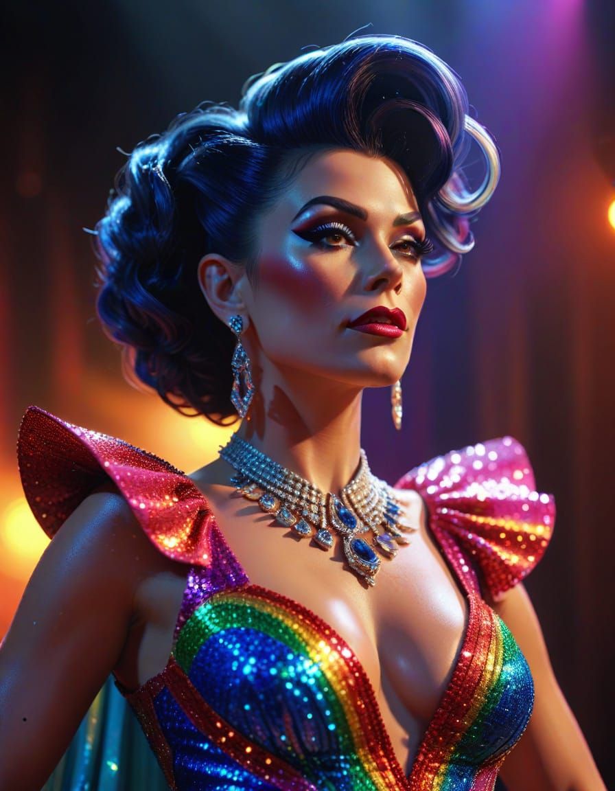 Drag Queen Portrait in Vibrant Oil Painting Style