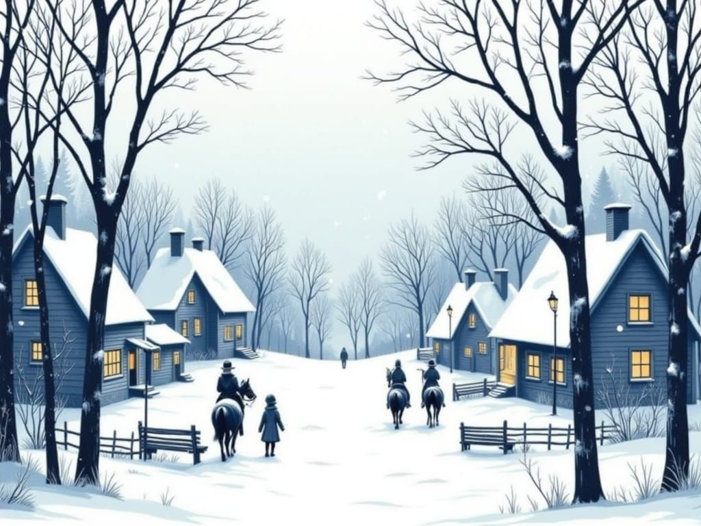 Whimsical Winter Village in Soft Blues and Whites