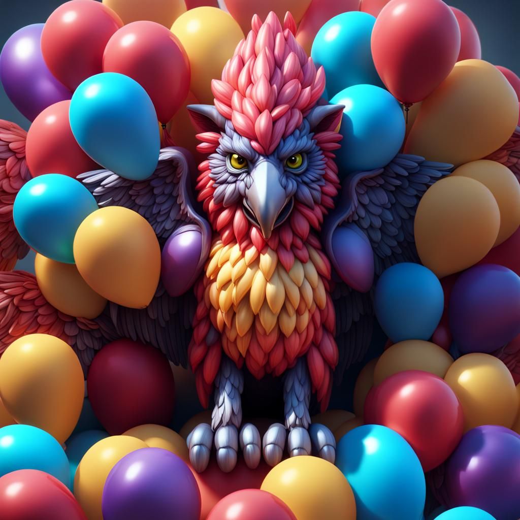 Balloon Gryphon: Detailed Matte Painting in Fantasy Style