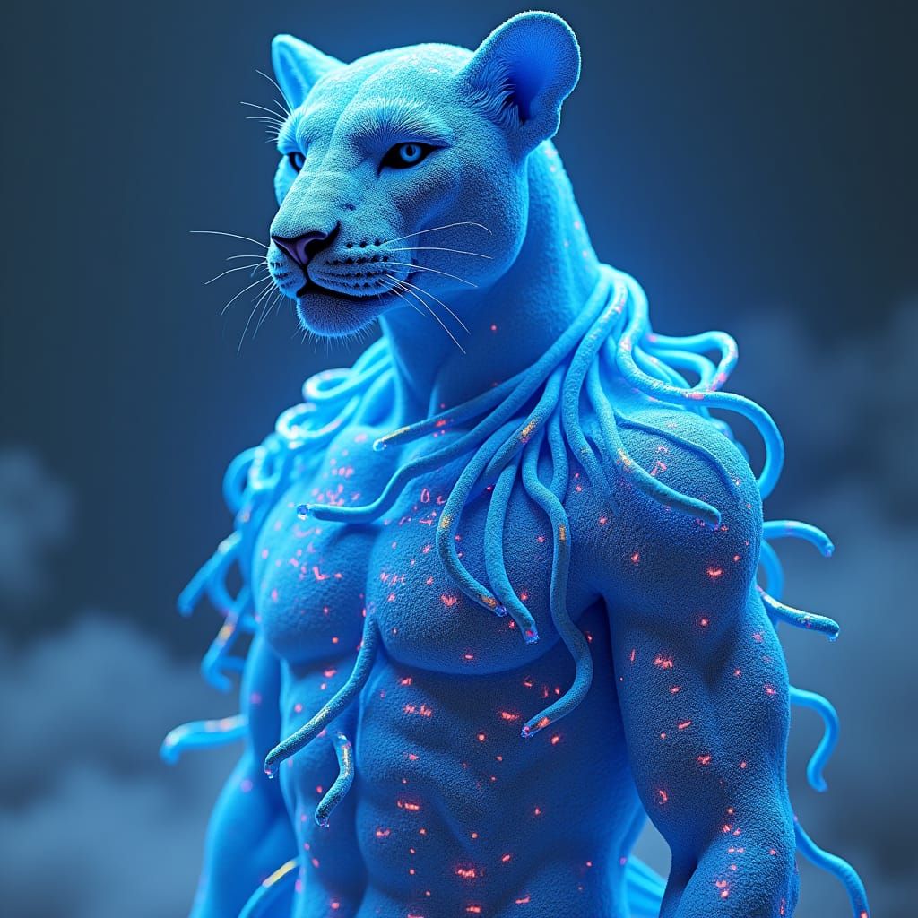 Blue Jaguar in Fiber Optic Neon, Fantasy Art