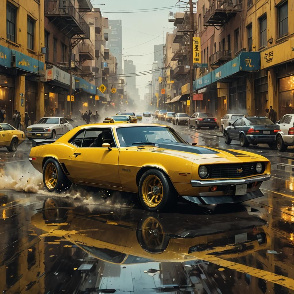 Camaro Drifting, Escaping Police, Photorealistic Digital Art