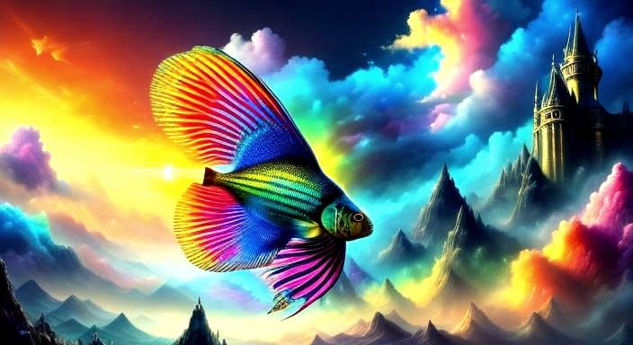 Sky Fish in a Fantasy Realm as 3D Render