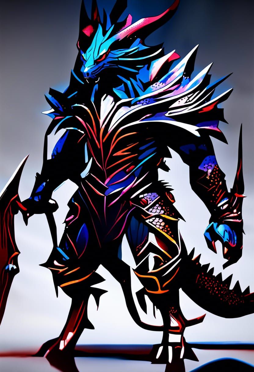 Dragon-Human Hybrid in Dark Fantasy Style