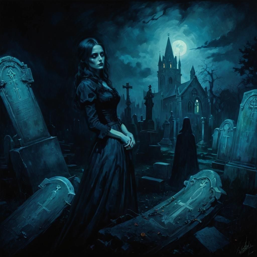 Undead in Victorian Cemetery: Noir Painting