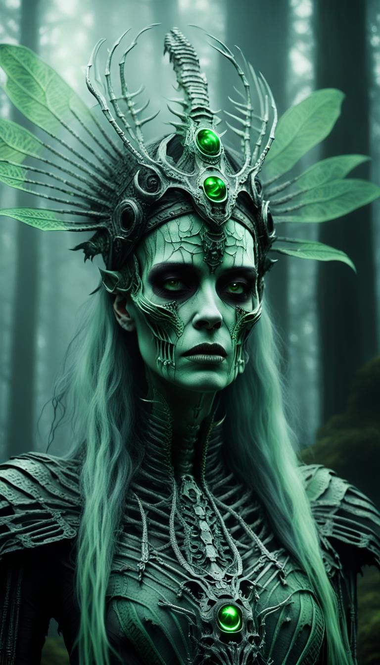 Ethereal Gothic Maiden in Dark Victorian Cyberpunk Realm