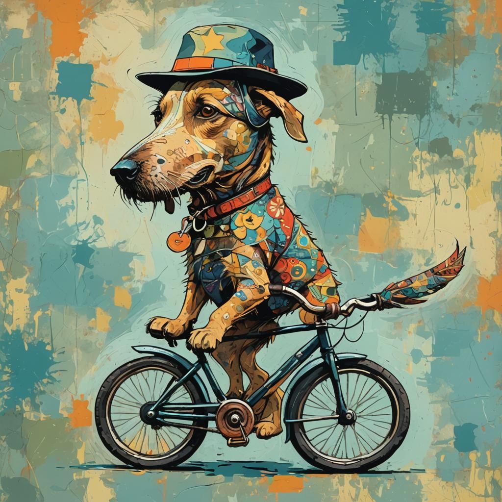 Dog on Bike in Abstract Art Style