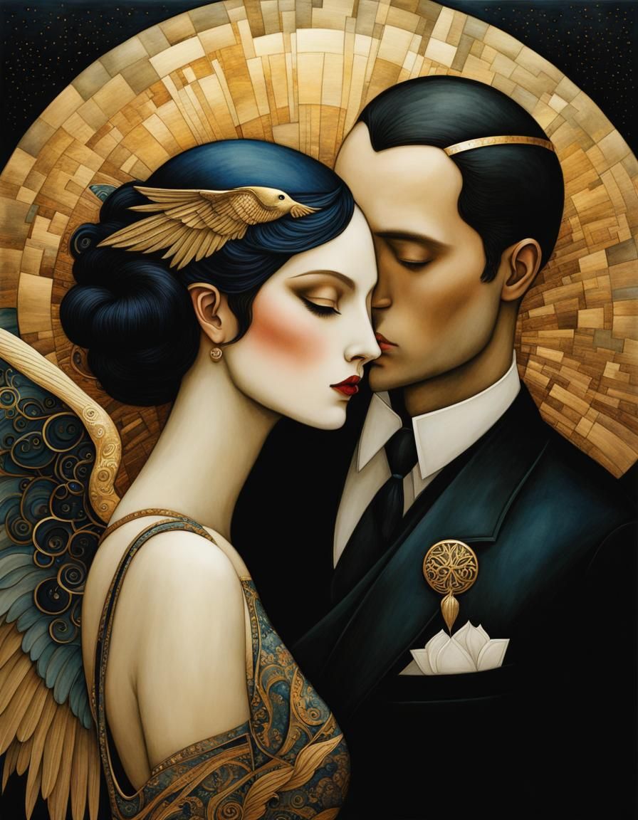 Art Deco Angels Poster in Klimt Style