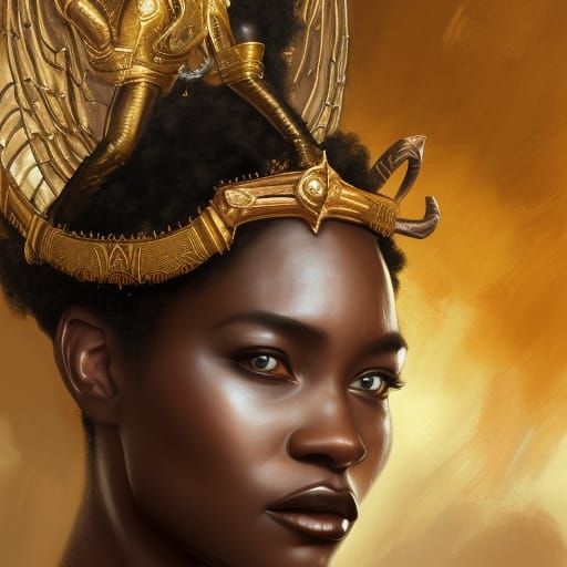 African Goddess Angel Warrior with Sword and Shield