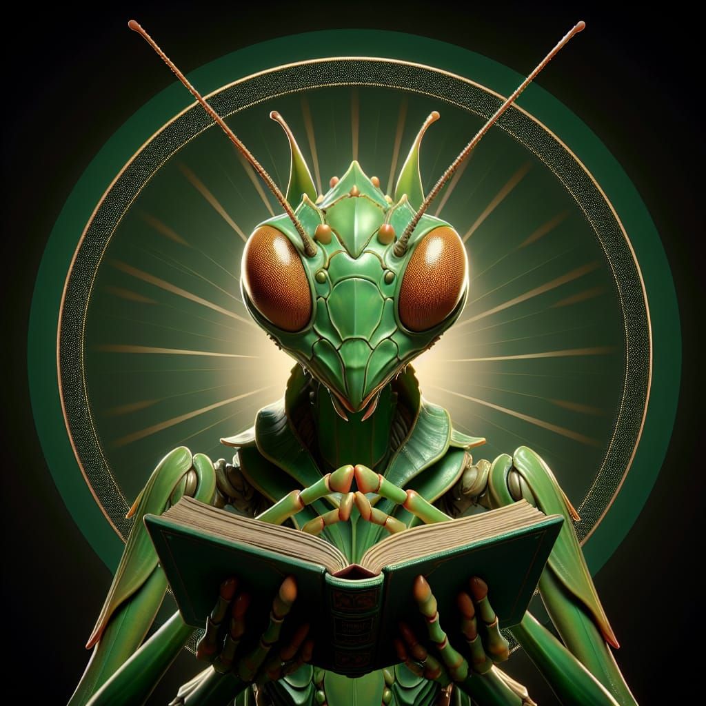 Green Thri-kreen Female Reading, in 3D Digital Art