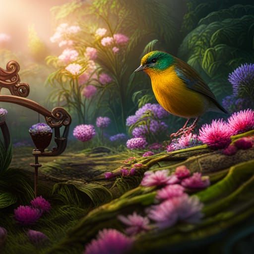 Bird Eating Nectar: Detailed Matte Painting