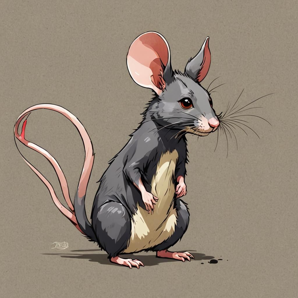 Cartoon Rat with Big Ears in Anime Style