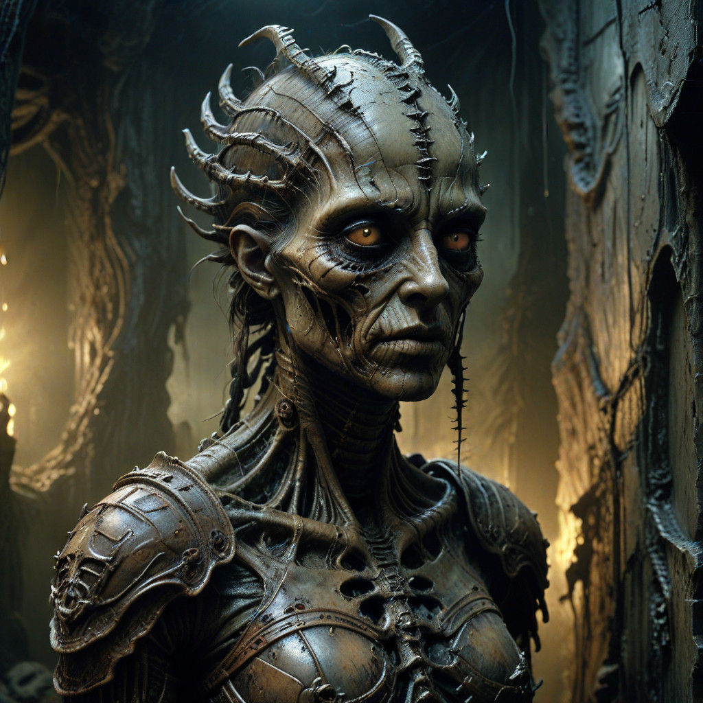 Grotesque Creature in a Nightmarish Landscape