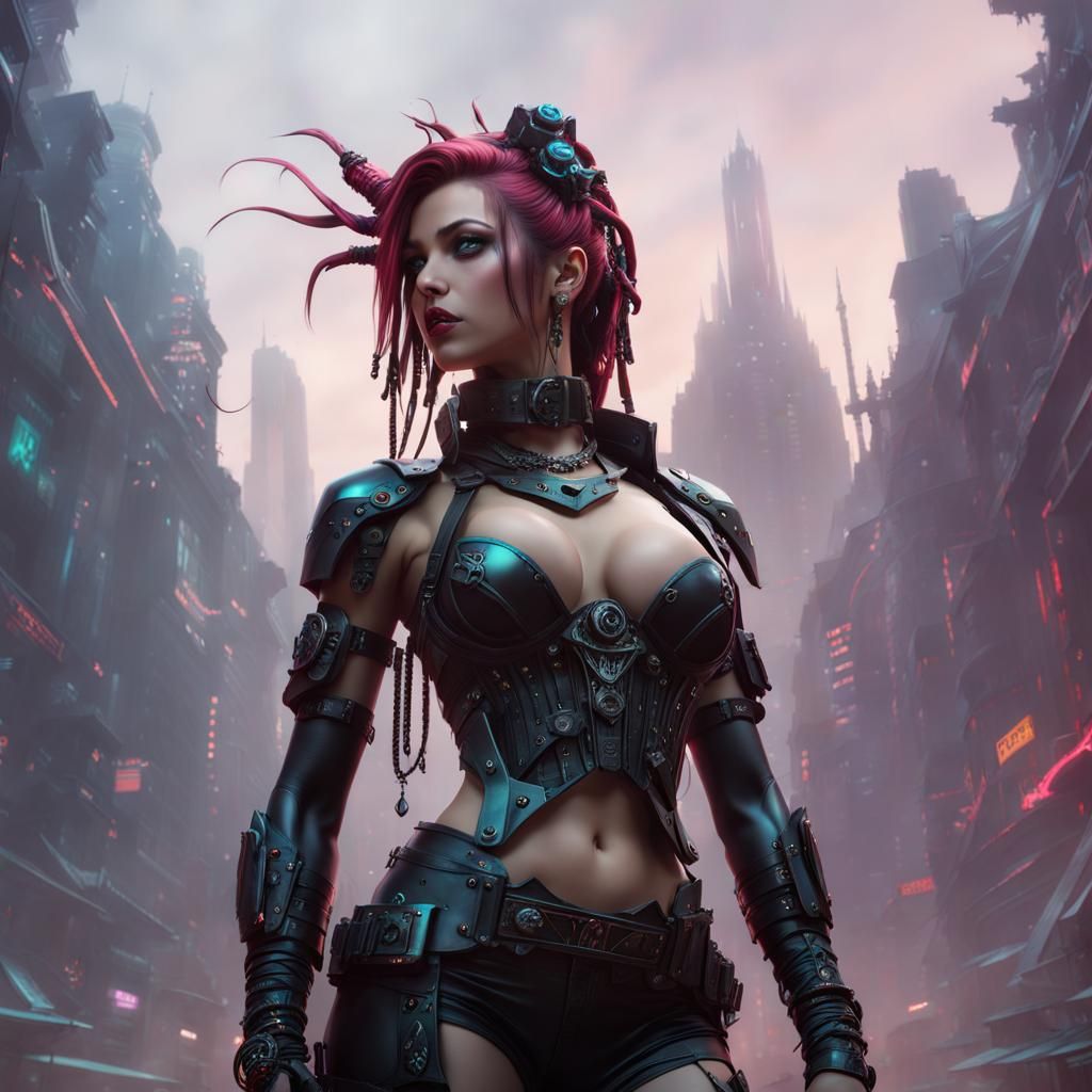 Cyberpunk Cybergoth Girl in Dark Fantasy Style