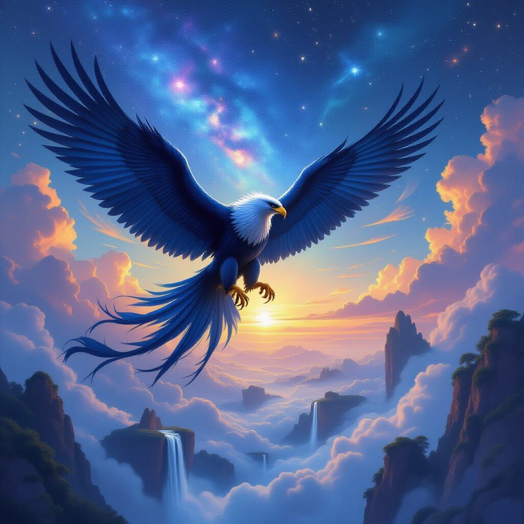 Majestic Griffin Soars Through Celestial Galaxy Sky