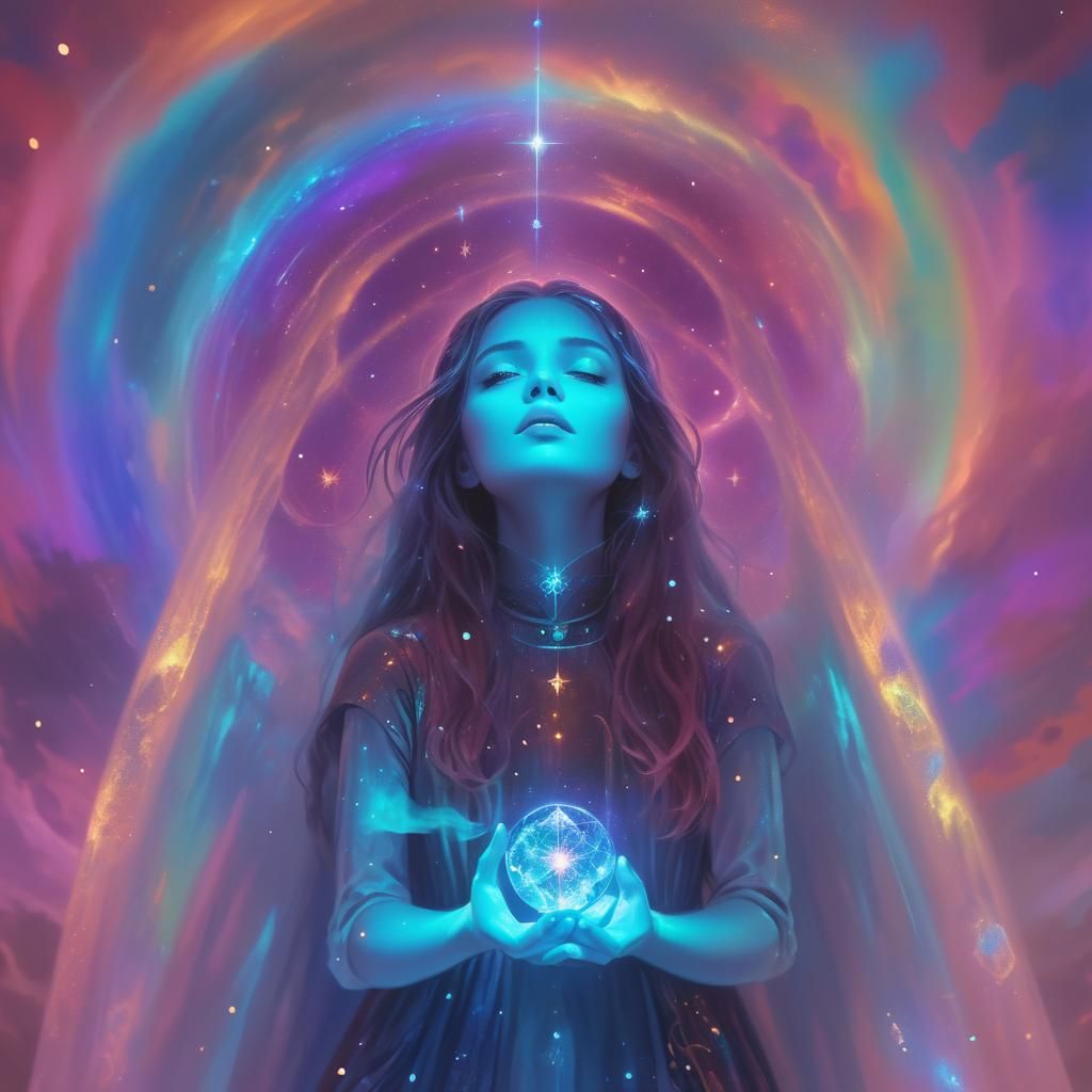 Girl Rescued by Heavenly Host: Cosmic Illustration