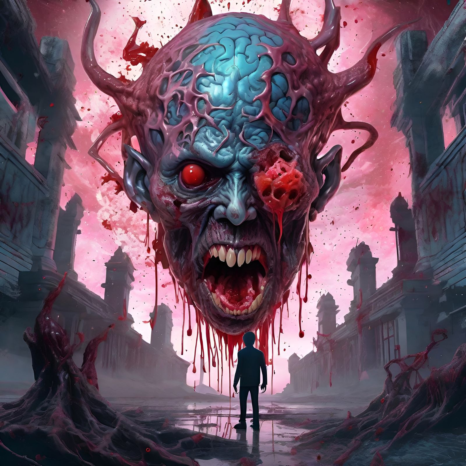 Pointy Head Monster Feasting, Digital Matte Painting