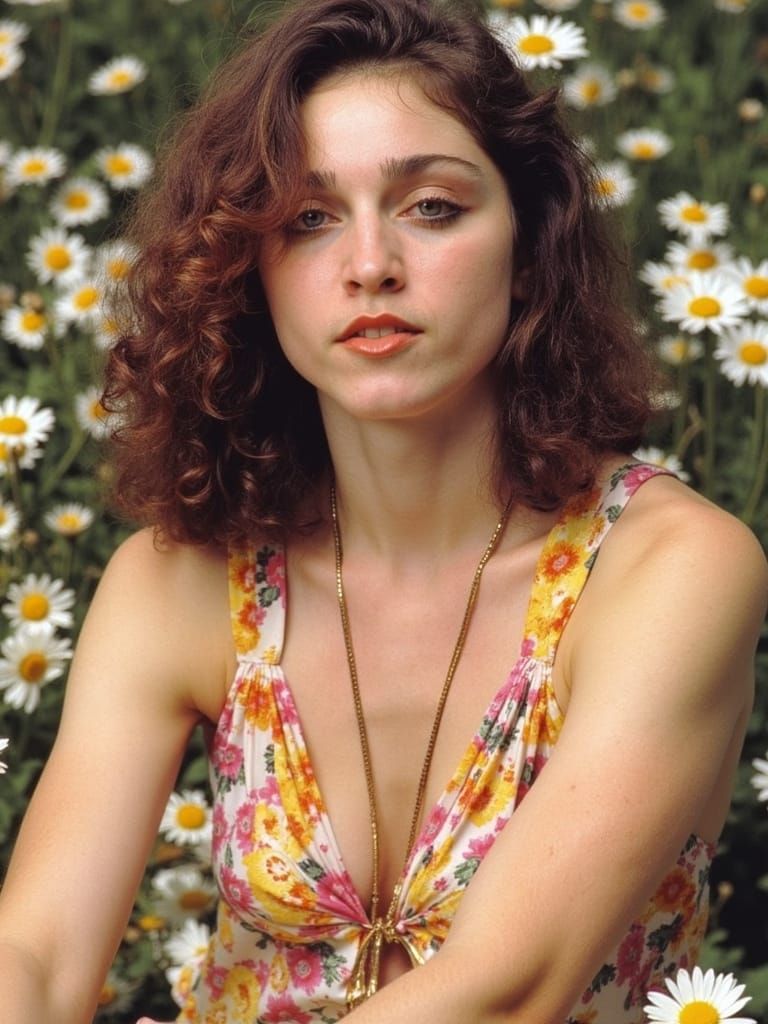 Portrait of a Free-Spirited Hippie in a Field of Daisies