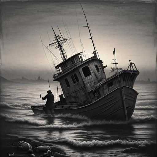 Post-Apocalyptic Old Man Fishing at Sunrise