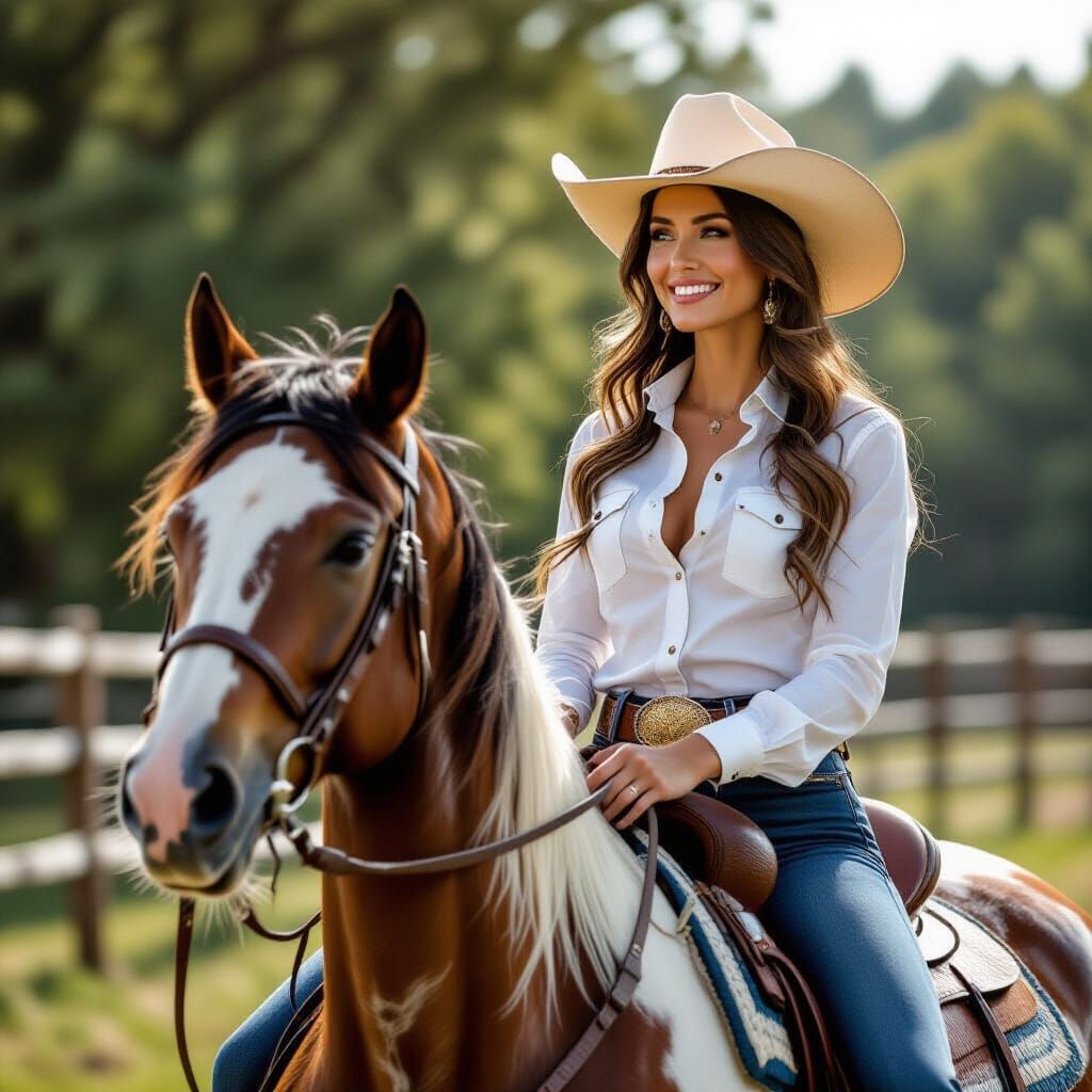 Woman in Cowboy Hat Rides a Steed
