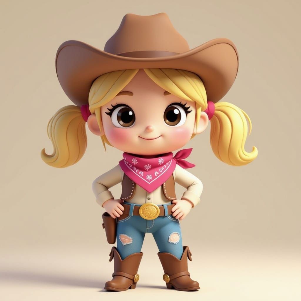 Cute 3D Cowgirl Emoji with Pink Bandana