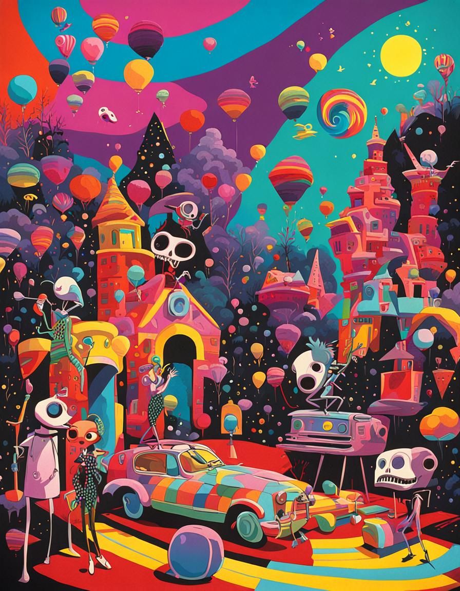 Whimsical 1980s Pop Utopia, Burtonesque Art