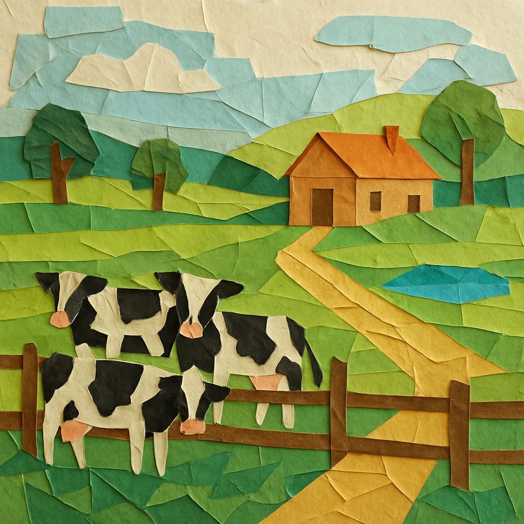 Pastoral Scene Made from Paper Scraps